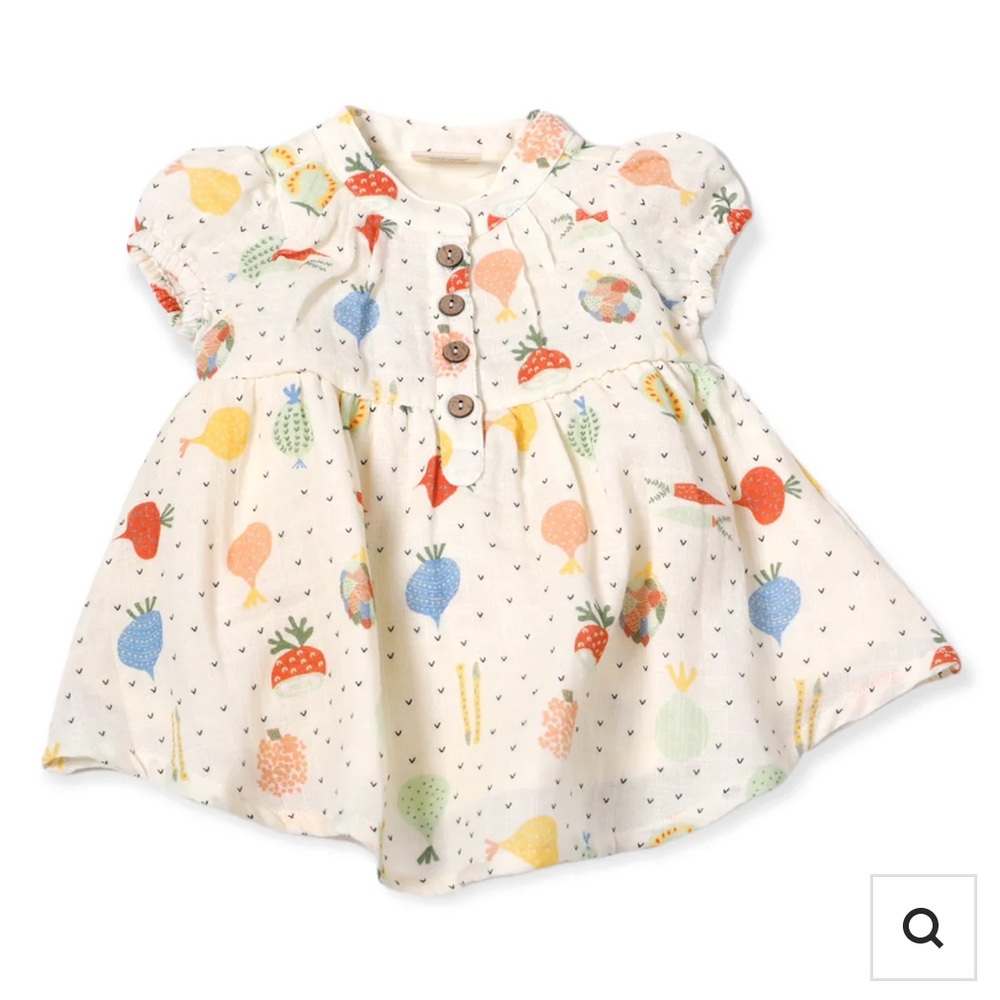 Viverano Veggie Puff Sleeve Dress + Bloomer (Organic Muslin)
